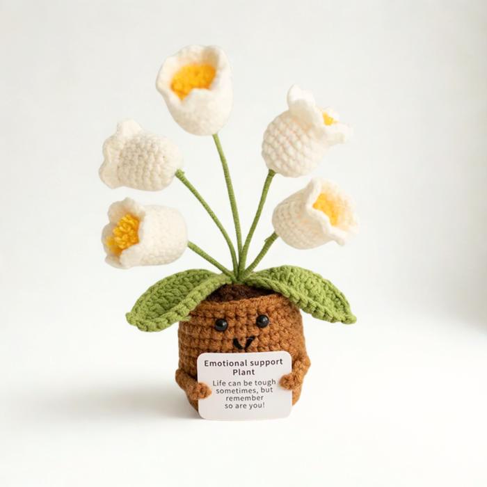 Crochet Flower Hug Pot – Emotional Support Potted Plant with Positive Message, Gift for Mom, Dad, or Teacher, Amigurumi Home Decor