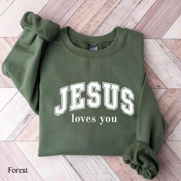 Christian Graphic Sweatshirt, Jesus Loves You Crewneck, Distressed Vintage Faith Shirt, Religious Graphic Top, God Is Good Outfit, Gift for Her