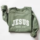  Christian Graphic Sweatshirt, Jesus Loves You Crewneck, Distressed Vintage Faith Shirt, Religious Graphic Top, God Is Good Outfit, Gift for Her