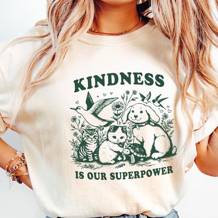 Kindness Is Our Superpower Graphic Tee by Comfort Colors, Cute Animal Shirt – Positive Message Top, Everyday Casual Outfit, Teacher or Mom Gift