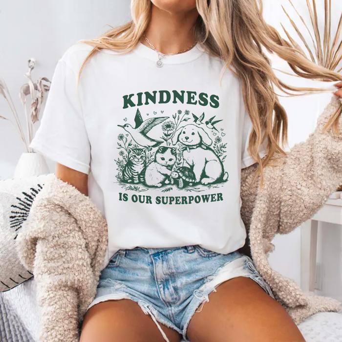Kindness Is Our Superpower Graphic Tee by Comfort Colors, Cute Animal Shirt – Positive Message Top, Everyday Casual Outfit, Teacher or Mom Gift