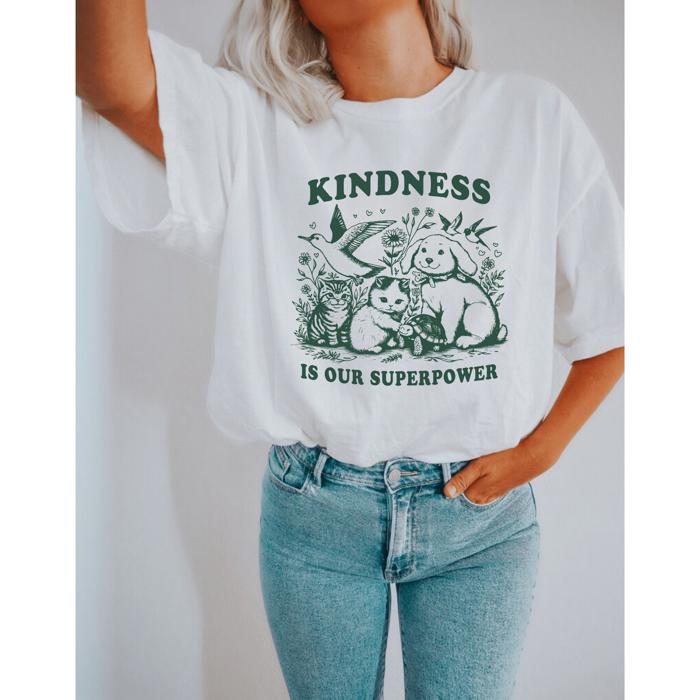 Kindness Is Our Superpower Graphic Tee by Comfort Colors, Cute Animal Shirt – Positive Message Top, Everyday Casual Outfit, Teacher or Mom Gift