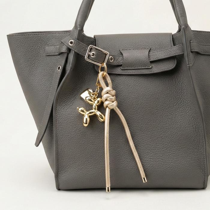 Balloon Dog Bag Charm, Knotted Leather Rope Keychain, Heart / Puppy Purse Accessory