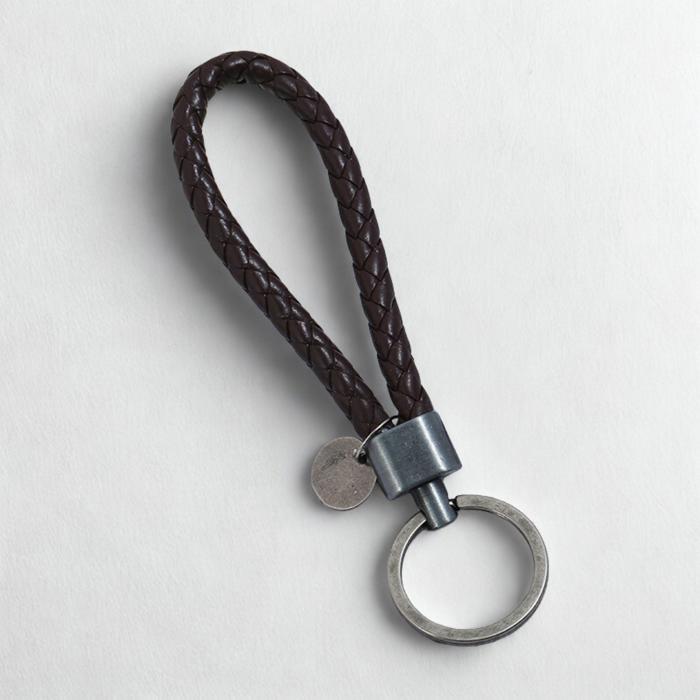 Leather Woven Keychain, Unisex Key Ring with Antique Silver Finish, Durable Braided Loop Key Holder, Men’s & Women’s Bag Charm