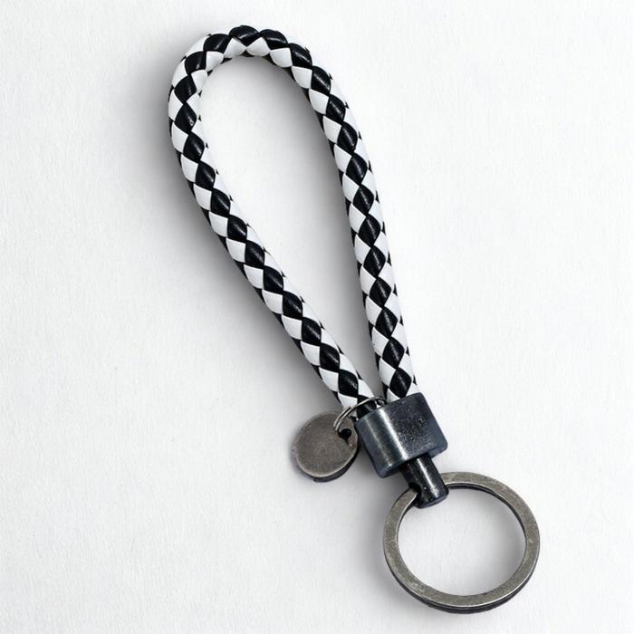 Leather Woven Keychain, Unisex Key Ring with Antique Silver Finish, Durable Braided Loop Key Holder, Men’s & Women’s Bag Charm
