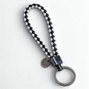  Leather Woven Keychain, Unisex Key Ring with Antique Silver Finish, Durable Braided Loop Key Holder, Men’s & Women’s Bag Charm