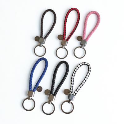 Leather Woven Keychain, Unisex Key Ring with Antique Silver Finish, Durable Braided Loop Key Holder, Men’s & Women’s Bag Charm