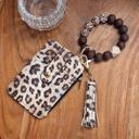  Leopard Print Card Wallet & Keychain Bracelet Set – Boho Silicone Beaded Wristlet with Tassel, Cute Animal Print Coin Purse, Stylish Key Holder Gift for Her
