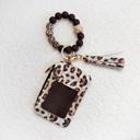  Leopard Print Card Wallet & Keychain Bracelet Set – Boho Silicone Beaded Wristlet with Tassel, Cute Animal Print Coin Purse, Stylish Key Holder Gift for Her