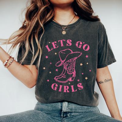 Let’s Go Girls Western Graphic Tee – Country Concert Shirt, Girls Trip & Bachelorette Party Outfit, Pink Cowboy Boots Shirt