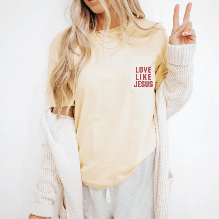 Love Like Jesus Pocket Tee by Comfort Colors, Christian Graphic Shirt with Front Pocket Print, Faith-Based Minimalist T-Shirt, Summer Casual Outfit, Gift for Her