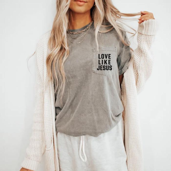 Love Like Jesus Pocket Tee by Comfort Colors, Christian Graphic Shirt with Front Pocket Print, Faith-Based Minimalist T-Shirt, Summer Casual Outfit, Gift for Her