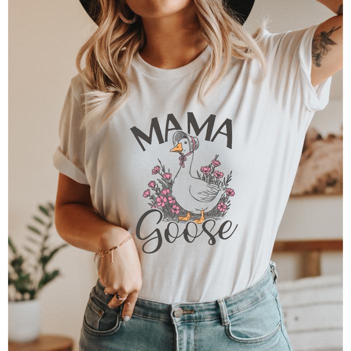 Mama Goose Graphic Tee by Comfort Colors – Cute Floral Duck Shirt for Moms, Funny Farm Animal T-Shirt, Gift for Her or Baby Shower