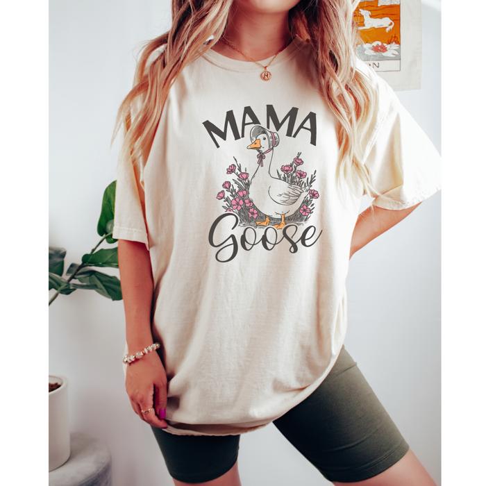 Mama Goose Graphic Tee by Comfort Colors – Cute Floral Duck Shirt for Moms, Funny Farm Animal T-Shirt, Gift for Her or Baby Shower