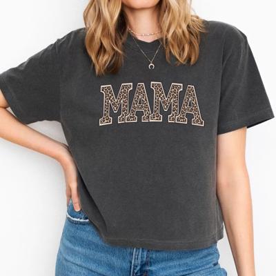 MAMA Leopard Print Comfort Colors Crop Top, Cute Graphic Mom Shirt, Vintage Style Summer Tee, Gift for Mama, Trendy Mom Outfit