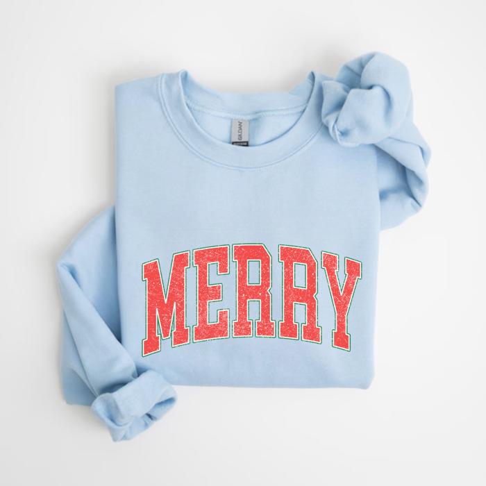 MERRY Christmas Sweatshirt | Cozy Holiday Crewneck | Red Graphic Letter Pullover | Festive Winter Outfit Gift for Her