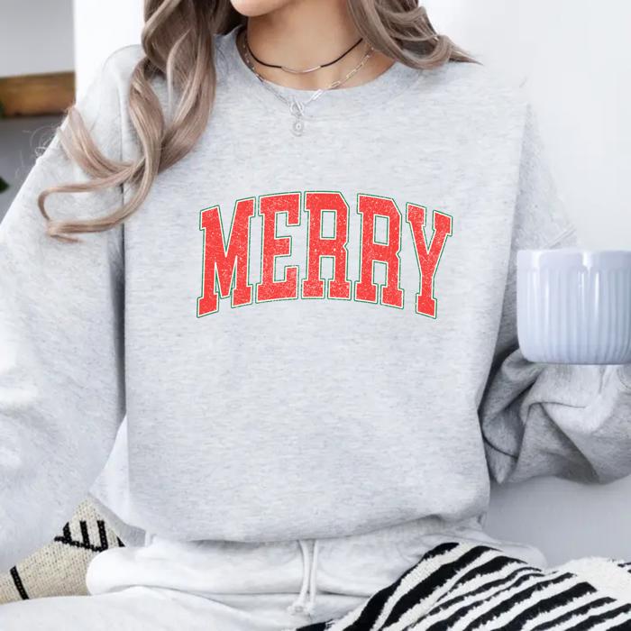 MERRY Christmas Sweatshirt | Cozy Holiday Crewneck | Red Graphic Letter Pullover | Festive Winter Outfit Gift for Her
