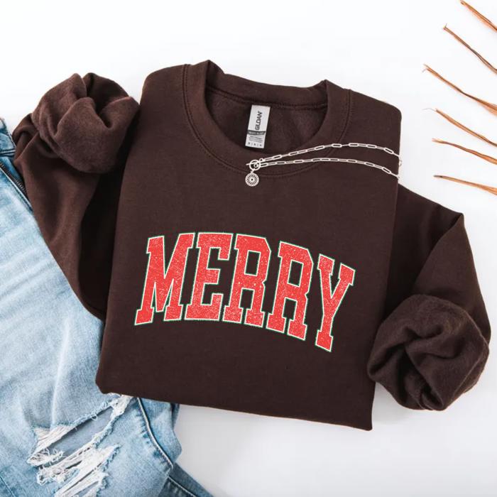 MERRY Christmas Sweatshirt | Cozy Holiday Crewneck | Red Graphic Letter Pullover | Festive Winter Outfit Gift for Her