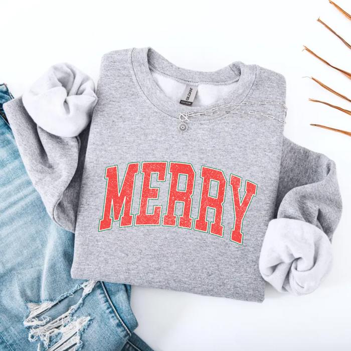 MERRY Christmas Sweatshirt | Cozy Holiday Crewneck | Red Graphic Letter Pullover | Festive Winter Outfit Gift for Her