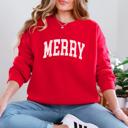  MERRY Red Christmas Graphic Sweatshirt – Cozy Holiday Crewneck for Women, Festive Winter Pullover, Christmas Gift Idea, Holiday Party Outfit