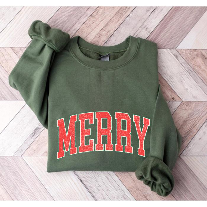 MERRY Christmas Sweatshirt | Cozy Holiday Crewneck | Red Graphic Letter Pullover | Festive Winter Outfit Gift for Her