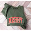  MERRY Christmas Sweatshirt | Cozy Holiday Crewneck | Red Graphic Letter Pullover | Festive Winter Outfit Gift for Her
