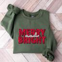  Merry and Bright Christmas Sweatshirt | Vintage Red Lettering Holiday Pullover | Cozy Winter Outfit Gift for Her