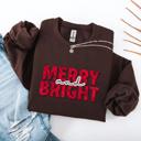  Merry and Bright Christmas Sweatshirt | Vintage Red Lettering Holiday Pullover | Cozy Winter Outfit Gift for Her