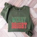  Merry & Bright Christmas Sweatshirt, Cozy Holiday Pullover for Women, Vintage Varsity Letter Style, Green or Red Crewneck, Festive Gift Idea