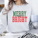  Merry & Bright Christmas Sweatshirt, Cozy Holiday Pullover for Women, Vintage Varsity Letter Style, Green or Red Crewneck, Festive Gift Idea