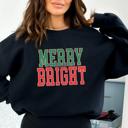  Merry & Bright Christmas Sweatshirt, Cozy Holiday Pullover for Women, Vintage Varsity Letter Style, Green or Red Crewneck, Festive Gift Idea