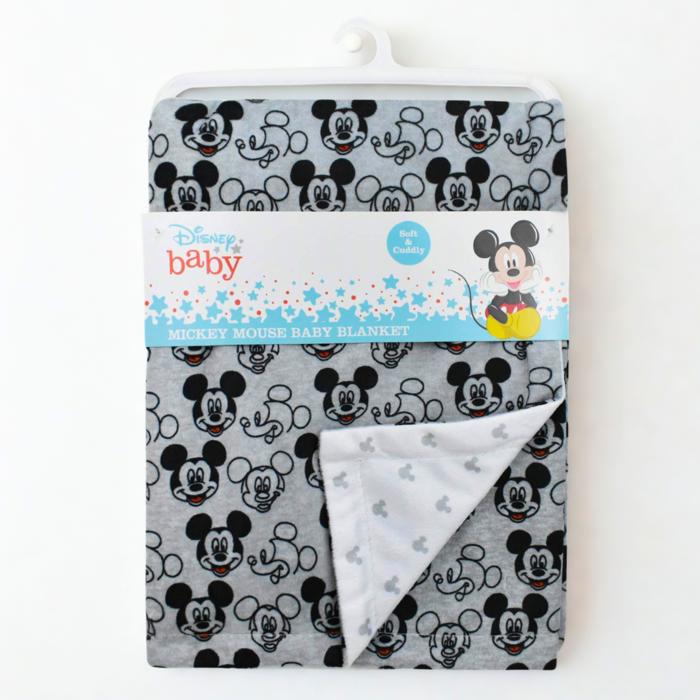 Disney Baby Boy Blanket with Mickey Mouse Print, Soft Double Sided Baby Blanket 30x40, Cudlie Baby Blanket, Baby Shower Gift for Newborn or Toddler Boys – Grey