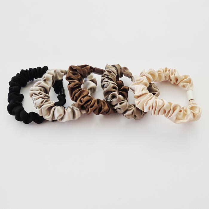 5pcs Satin Scrunchies Set, Neutral Fabric Hair Ties, Elastic Ponytail Holders, Everyday Bun Accessories, Simple Hair Scrunchy Pack Gift