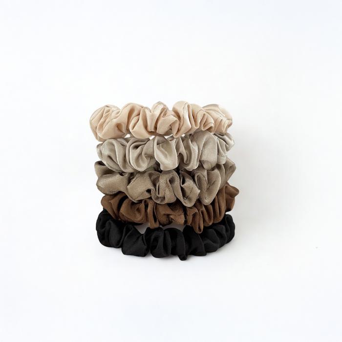 5pcs Satin Scrunchies Set, Neutral Fabric Hair Ties, Elastic Ponytail Holders, Everyday Bun Accessories, Simple Hair Scrunchy Pack Gift