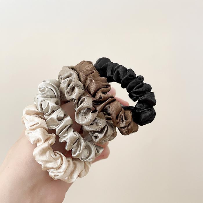 5pcs Satin Scrunchies Set, Neutral Fabric Hair Ties, Elastic Ponytail Holders, Everyday Bun Accessories, Simple Hair Scrunchy Pack Gift