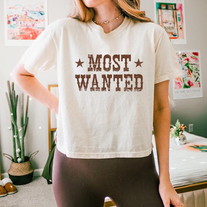 Most Wanted Western Cowgirl Comfort Colors Crop Top – Distressed Rodeo Graphic Tee, Vintage Country Concert Shirt, Bachelorette Outfit Idea, Gift for Her