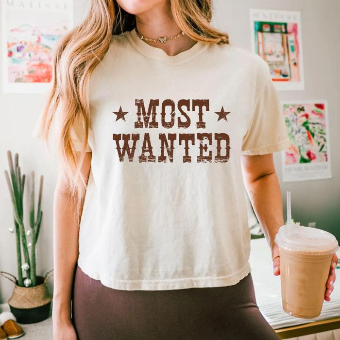 Most Wanted Western Cowgirl Comfort Colors Crop Top – Distressed Rodeo Graphic Tee, Vintage Country Concert Shirt, Bachelorette Outfit Idea, Gift for Her