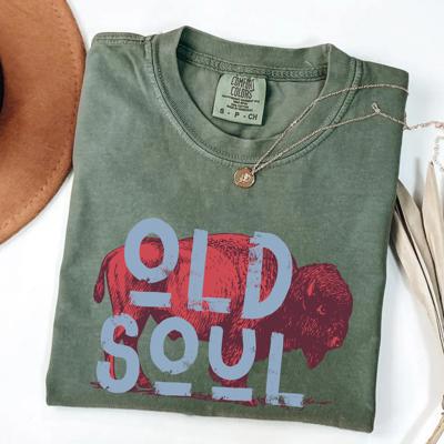 Old Soul Buffalo Graphic Tee by Comfort Colors, Vintage Western T-Shirt – Country Girl Outfit, Rustic Rodeo Style, Y2K Cowgirl Shirt, Gift for Her