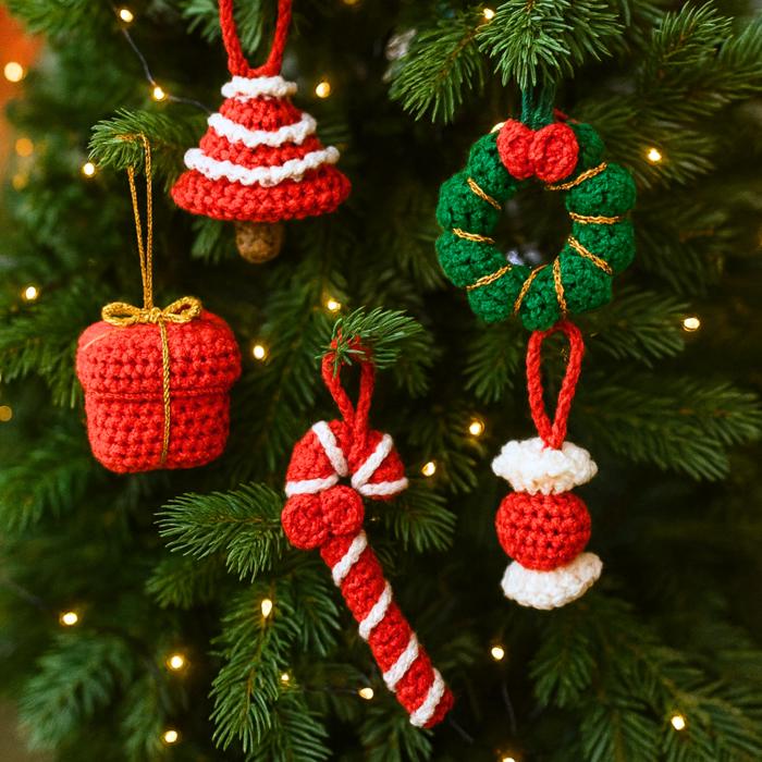 Crochet Ornament Set, Christmas Tree Decorations, Cozy Holiday Decor, Knitted Gift Set, Xmas Ornaments
