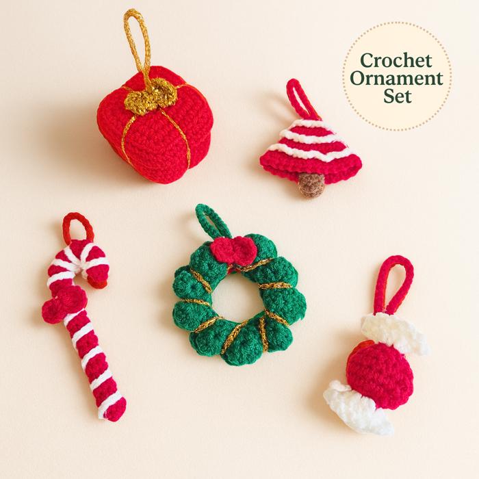 Crochet Ornament Set, Christmas Tree Decorations, Cozy Holiday Decor, Knitted Gift Set, Xmas Ornaments