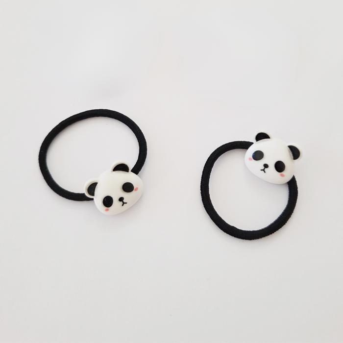 Panda Hair Tie Set of 2, Cute Animal Elastic Ponytail Holder, Kids Girls Hair Accessory, Cartoon Panda Headband, Black & White Kawaii Hair Elastic