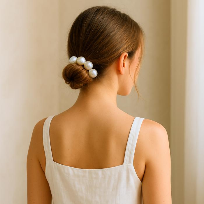 Large Pearl Ponytail Hair Tie, Pearl Scrunchie for Bun, Bridal Hair Bun Holder, Wedding Pearl Hair Accessory, Classic Pearl Hair Jewelry