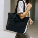  Black Quilted Puffer Tote Bag with Zipper, Large Soft Shoulder Bag for Women, Minimalist Padded Handbag, Cozy Winter Travel Purse, Everyday Work Bag, Gift for Her