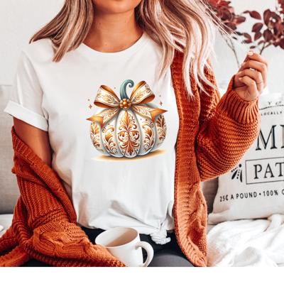Fall Pumpkin Bow Shirt – Vintage Autumn Tee for Women, Cozy Thanksgiving Graphic Top, Cute Fall Outfit Idea, Gift for Her