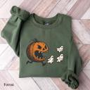  Funny Pumpkin Halloween Sweatshirt, Vintage Fall Crewneck – Cute Ghost Graphic, Cozy Spooky Season Top, Autumn Outfit for Her