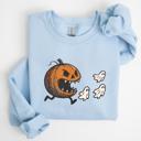  Funny Pumpkin Halloween Sweatshirt, Vintage Fall Crewneck – Cute Ghost Graphic, Cozy Spooky Season Top, Autumn Outfit for Her