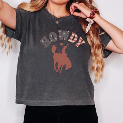Howdy Western Comfort Colors Crop Top, Vintage Patriotic Cowgirl Shirt – Rodeo Aesthetic, Independence Day Outfit, Country Concert Look, Gift for Her