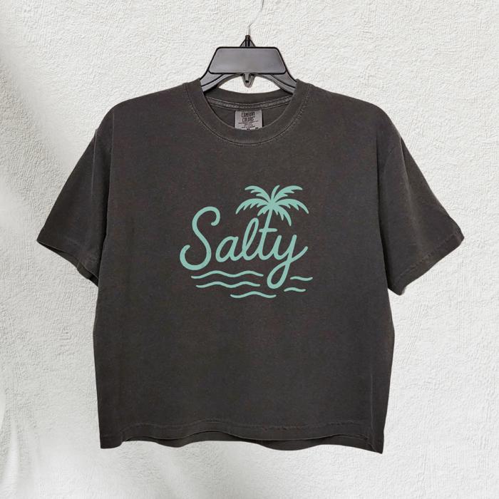 Salty Beach Vibes Graphic Crop Top by Comfort Colors – Summer Vacation Shirt, Coastal Cowgirl Aesthetic, Girls Trip Outfit, Chill Mood T-Shirt