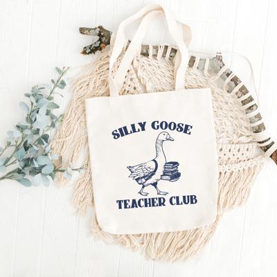 Silly Goose Teacher Club Canvas Tote Bag, Funny Teacher Appreciation Gift, Back to School Teacher Bag, Cute Teacher Work Bag, End of Year Teacher Present