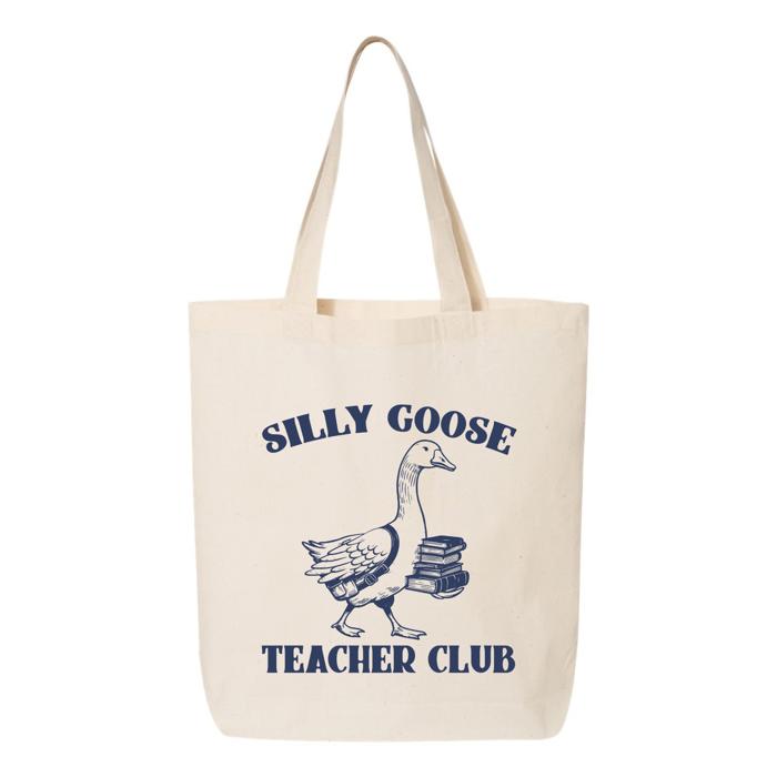 Silly Goose Teacher Club Canvas Tote Bag, Funny Teacher Appreciation Gift, Back to School Teacher Bag, Cute Teacher Work Bag, End of Year Teacher Present
